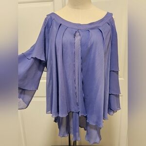 Sheer Layered Cold Shoulder Mori Kei asymmetrical Purple Medium Flowy Blouse